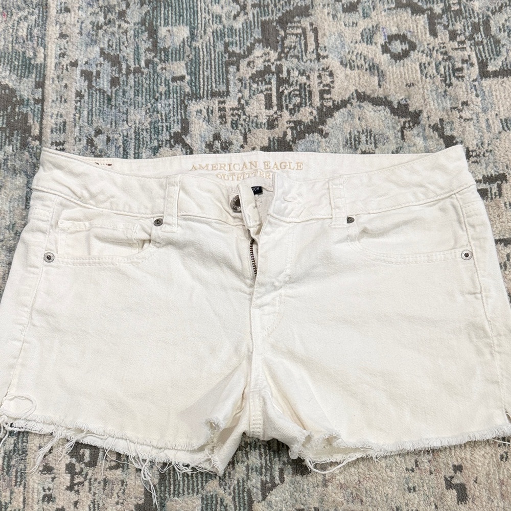 American Eagle Outfitters White Frayed Denim Shorts